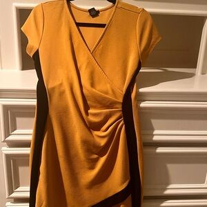 Elegant Mustard and Black Wrap Dress